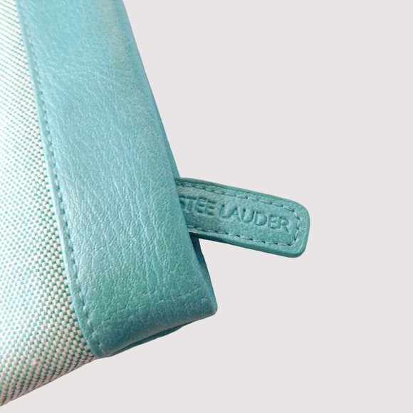 Estee Lauder Cosmetic Brush Bag Two Tone Green Faux Leather Zipper Closure - Picture 2 of 4